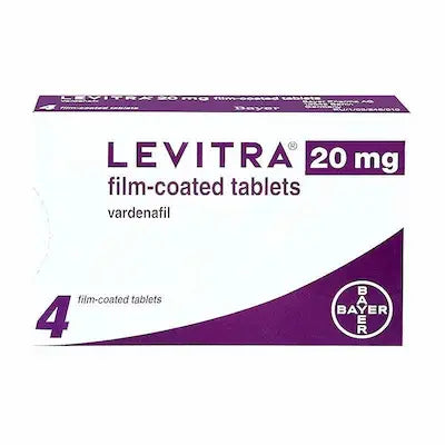 Levitra 20mg Tablets Box – 4 Vardenafil Film-Coated Tablets by Bayer
