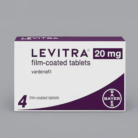Levitra 20mg Tablets Box – 4 Vardenafil Film-Coated Tablets by Bayer