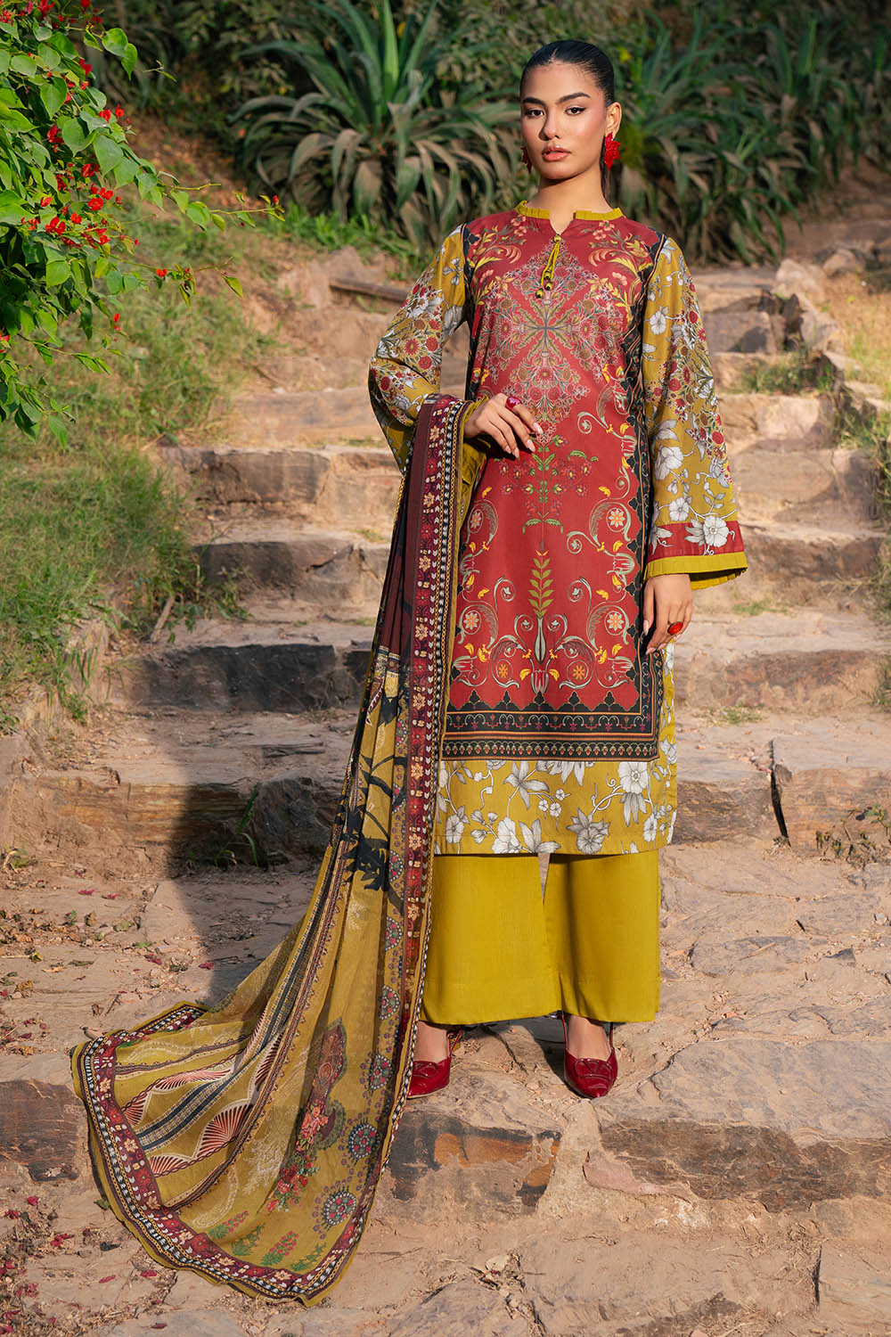 3 Piece Printed Lawn Suit with Chiffon Dupatta SD-52207