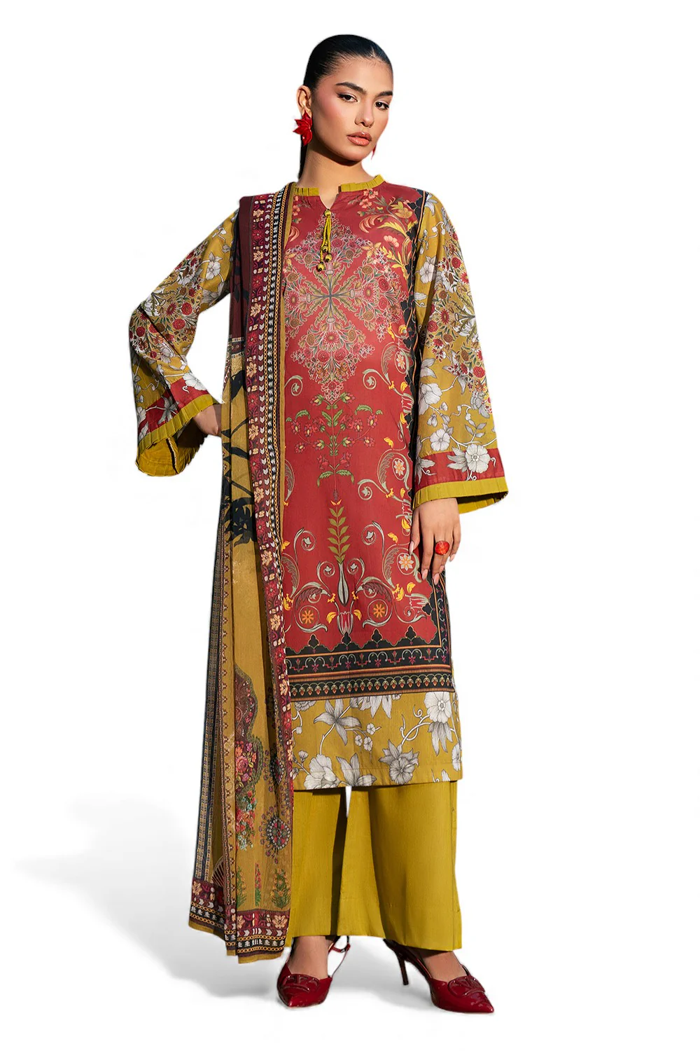 3 Piece Printed Lawn Suit with Chiffon Dupatta SD-52207