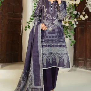 3 Piece Printed Stripe Khaddar Suit with Dupatta